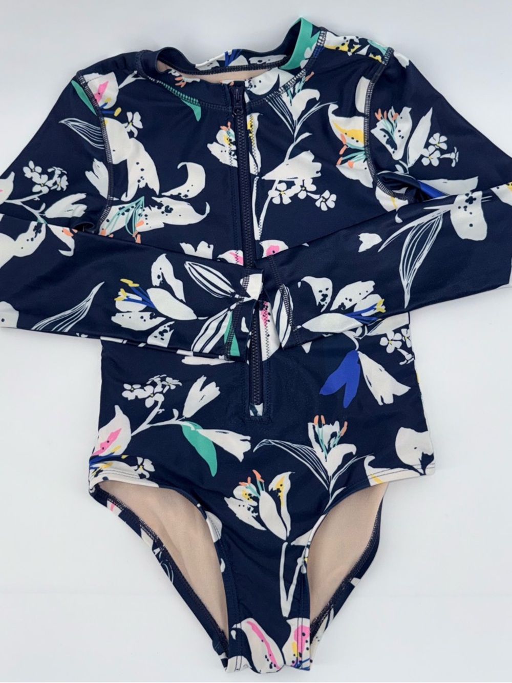 Tea Collection Long-Sleeve Floral One-Piece Girls Rashguard Swimsuit